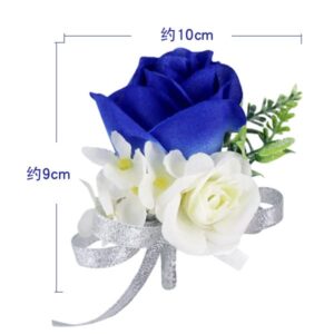 Ykybhx 2PCS Wrist Flower and Corsage Rose Wrist Corsage Boutonniere Set Wrist Flower Corsage Wristlet Band Bracelets and Men's Boutonniere for Groom Groomsman Brides Wedding Prom Party Decor,03