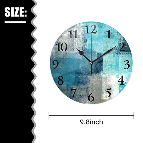 ACOZUHSE Abstract Art Wall Clock, Turquoise Grey Modern Wall Clocks of Silent Non-Ticking Decorative, Battery Operated 9.8"x9.8" Round Wall Clock for Kitchen Living Room Bedroom Office Wall Decor