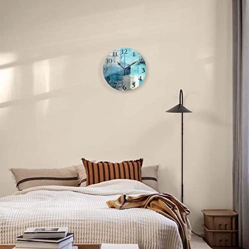 ACOZUHSE Abstract Art Wall Clock, Turquoise Grey Modern Wall Clocks of Silent Non-Ticking Decorative, Battery Operated 9.8"x9.8" Round Wall Clock for Kitchen Living Room Bedroom Office Wall Decor