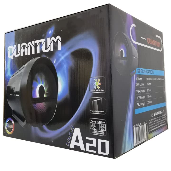 RHINMAX A20 Series Quantum M-ATX/ITX Computer Gaming case, Circular Shape,USB3.0, with 1 ARGB Luminous 20cm Fan(A20 Series Quantum)