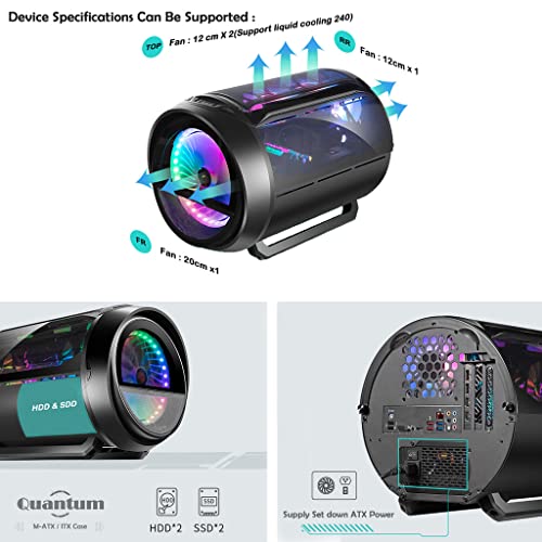 RHINMAX A20 Series Quantum M-ATX/ITX Computer Gaming case, Circular Shape,USB3.0, with 1 ARGB Luminous 20cm Fan(A20 Series Quantum)