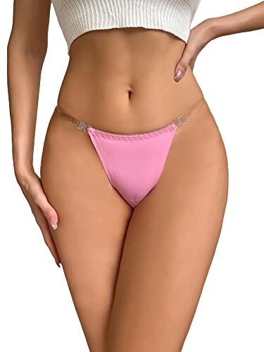 GORGLITTER Women's Clear Underwear Strap Thong Panties Invisible G String T-Back Pink Small