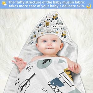 Ceiurey Excavator Truck Baby Boys Girls Bath Towel White Blue Car Hooded Towels Newborn Toddlers Organic Cotton Washcloths Shower Beach Towel 30 x 30 Inch