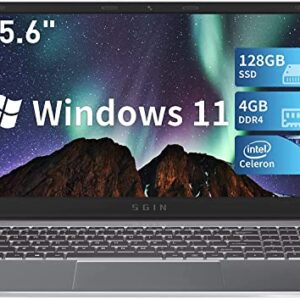 SGIN Laptop 15.6 Inch 4GB DDR4 128GB SSD, Windows 11 Laptop with Intel Celeron, up to 2.8GHz, Mini HDMI, 2.4/5.0G WiFi, 2 x USB 3.0, Expandable Storage 512GB TF(Sliver)