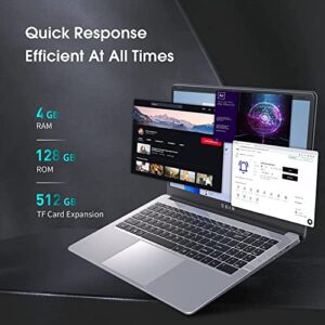 SGIN Laptop 15.6 Inch 4GB DDR4 128GB SSD, Windows 11 Laptop with Intel Celeron, up to 2.8GHz, Mini HDMI, 2.4/5.0G WiFi, 2 x USB 3.0, Expandable Storage 512GB TF(Sliver)