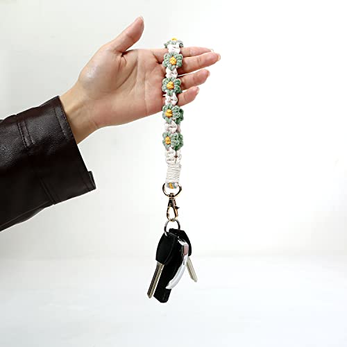 Poagoep Macrame Keychain Handmade Wristlet Keychain Wrist Lanyard for Keys Cute flower keychain Key Chain for Women(3)