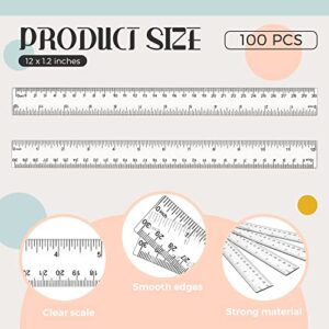 100 Pcs 12 Inch Clear Rulers Plastic Ruler Straight Ruler with Inches and Metric Transparent Ruler Bulk Measuring for Student Kids Classroom School Office Home