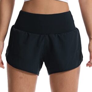 Kcutteyg Running Shorts for Women with Liner High Waisted Lightweight Womens Workout Shorts with Back Pocket- 4" (Black, M)