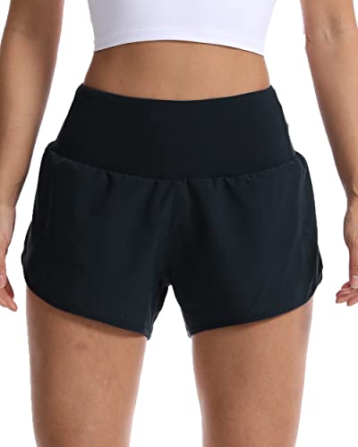 Kcutteyg Running Shorts for Women with Liner High Waisted Lightweight Womens Workout Shorts with Back Pocket- 4" (Black, M)