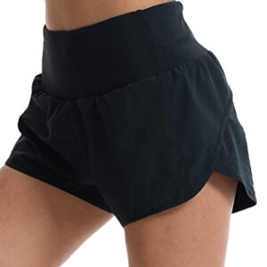 Kcutteyg Running Shorts for Women with Liner High Waisted Lightweight Womens Workout Shorts with Back Pocket- 4" (Black, M)