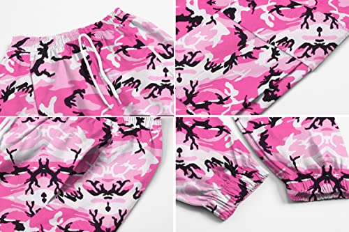 SANGTREE Girls Clothes 2 Piece Set, White Short Sleeve Crop Tops + Purple Camo Cargo Jogger Pants Clothes, 7-8 Years = Tag 140