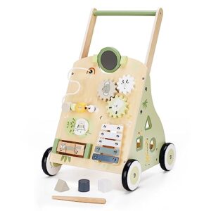 Wooden Baby Push Walker and Toddler Pull Learning Activity Toy - Develop Motor Skills & Creativity - Multiple Activities Center for 1-3 Years Old Boys and Girls