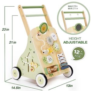 Wooden Baby Push Walker and Toddler Pull Learning Activity Toy - Develop Motor Skills & Creativity - Multiple Activities Center for 1-3 Years Old Boys and Girls