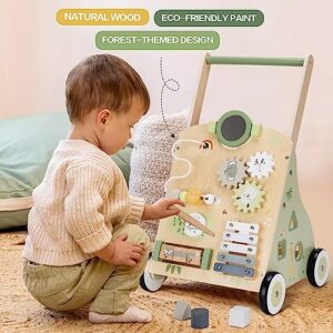 Wooden Baby Push Walker and Toddler Pull Learning Activity Toy - Develop Motor Skills & Creativity - Multiple Activities Center for 1-3 Years Old Boys and Girls