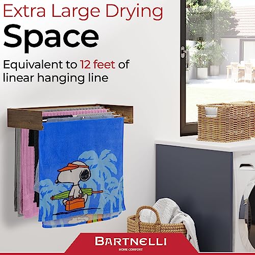 Bartnelli Wall Mounted Clothes Drying Rack for Laundry | Collapsible Clothing Racks for Indoor and Outdoor Use | Patented Foldable Design for Space-Saving Efficiency (28” Wood)