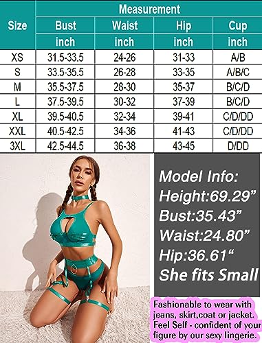 Avidlove Garter Lingerie Set for Women Sexy Push Up Lingerie Set 5 Piece Bondaged Lingerie Set Strappy Lingerie Set Blue Green