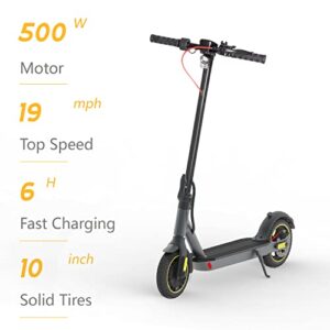 Electric Scooter 500W Motor 10" Solid Tires 19 Miles Long Range for Adults - 19 Mph Max Speed,Smart APP,Dual Brake System