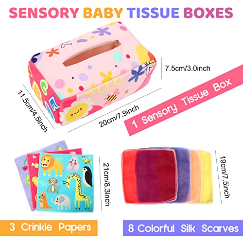 YOGINGO Baby Toys 6 to 12 Months - Baby Tissue Box Toy - Montessori Toys for 1 Year Old, Soft Stuffed High Contrast Crinkle Infant Sensory Toys, Boys&Girls Toddler Early Learning Toys Baby Gifts