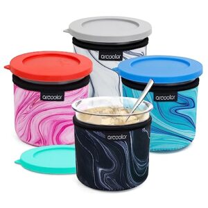 arcoolor ice cream neoprene sleeve, reusable insulated sleeves for ninja creami pints, compatible with nc301 nc300 nc299amz series ice cream maker containers -containers not included (mix, 4 pack)