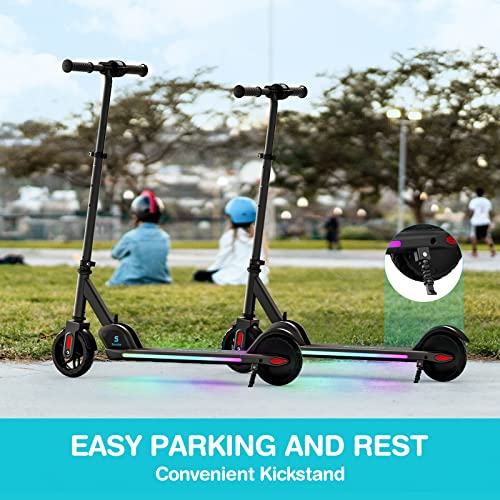 SmooSat PRO Electric Scooter for Kids Ages 8+ 130W, Colorful Rainbow Lights, 5/8/10 MPH, 60 min Ride Time, LED Display, Adjustable Height, Foldable E-Scooter for Kids and Teens, Black