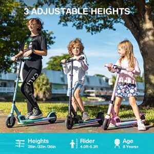 SmooSat PRO Electric Scooter for Kids Ages 8+ 130W, Colorful Rainbow Lights, 5/8/10 MPH, 60 min Ride Time, LED Display, Adjustable Height, Foldable E-Scooter for Kids and Teens, Black