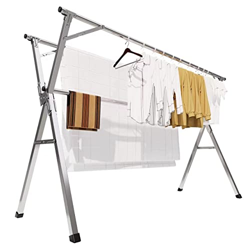 HJWTCQL 95IN （150-240cm） Clothes Drying Rack,Drying Rack Clothing Folding Indoor Outdoor,Heavy Duty Stainless Steel Laundry Drying Rack（10.38pounds） with Clothes Drying Rack Windproof Hooks 30pc