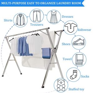 HJWTCQL 95IN （150-240cm） Clothes Drying Rack,Drying Rack Clothing Folding Indoor Outdoor,Heavy Duty Stainless Steel Laundry Drying Rack（10.38pounds） with Clothes Drying Rack Windproof Hooks 30pc