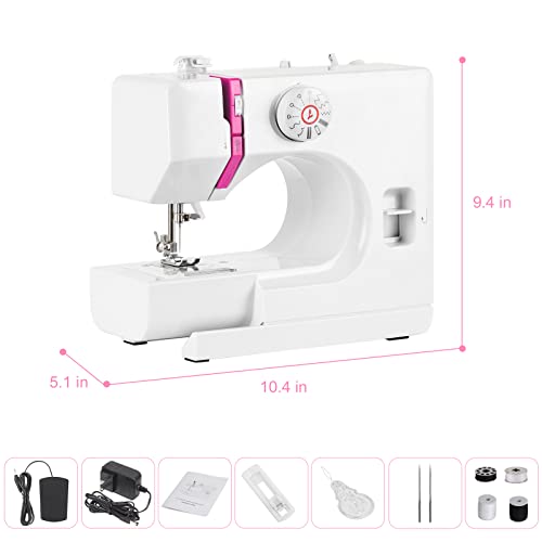 Sewing Machine for Beginners Mini Portable Sewing Machine with 12 Built-In Stitches Heavy Duty Handheld Electric Sewing Machine for Kids, Adjustable Speed & Great for Beginners, Pink