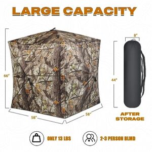 HUNT MONSTER Hunting Blind 2-3 Person with Tri-Leg Hunting Stool, 270 Degree See Through Pop up Ground Blinds for Deer Turkey Duck Hunting, Bow Hunting Adjust Windows with Silent Zipper