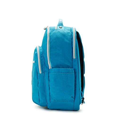 Kipling Women's Seoul 17” Laptop Backpack, Durable, Roomy with Padded Shoulder Straps, Nylon Bag, Eager Blue Fun, 13.5''L x 18.3''H x 7.8''D