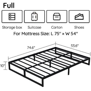 Richwanone 10 Inch Bed Frame Full Metal Platform Mattress Foundation with Steel Slat Support, No Box Spring Needed, Easy Assembly, Black