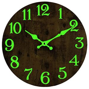 diyzon luminous wall clock, silent non-ticking 12'' night light wall clocks battery operated, country style wooden illuminated wall clock decorative for kitchen, home, bedrooms, office (brown)