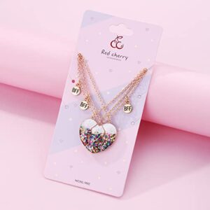 Saalort Best Friend Necklaces for 3 Matching Heart Pendant Magnetic Bff Friendship Necklace (Gold Sequin)