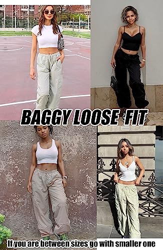 DISCIPBUSH Cargo Pants Women Baggy - Parachute Pants for Women Trendy, Womens Cargo Pants Y2K Pants, Baggy Pants Women, Streetwear Women Cargo Pants for Girls' Fashion, Khaki Pants for Women L