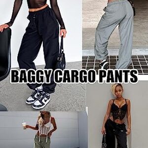 DISCIPBUSH Cargo Pants Women Baggy - Parachute Pants for Women Trendy, Womens Cargo Pants Y2K Pants, Baggy Pants Women, Streetwear Women Cargo Pants for Girls' Fashion, Khaki Pants for Women L