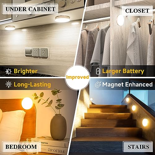 Okerich Improved LED Rechargeable Motion Sensor Light Indoor, Long-Lasting Battery, Closet Lights Motion Sensored, Motion Sensor Night Light, Wireless Puck Lights for Closet, Cabinet, Kitchen