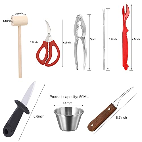 32 PCS Seafood Tools Include Crab Crackers, Seafood Scissors,Oyster Knife, Shrimp Deveiner Tool,Lobster Sheller, Crab Hammer,and Shellfish Forks,Sauce Cups and Nutcracker Set