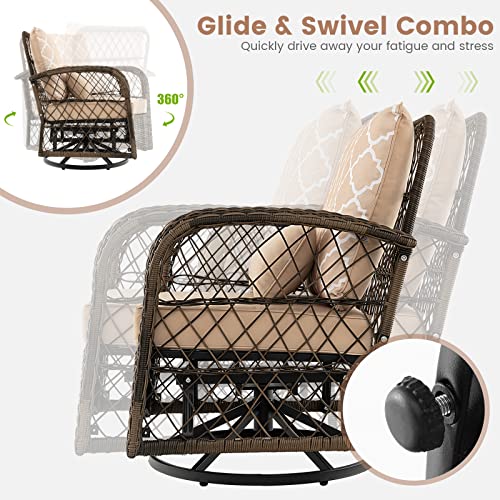 Tangkula 3-Piece Patio Swivel Rocker Set, Wicker Swivel Rocking Chairs w/Tempered Glass Coffee Table, 360° Swiveling & Smooth Rocking, Outdoor Rattan Rocking Set for Backyard, Balcony (Mix Brown)