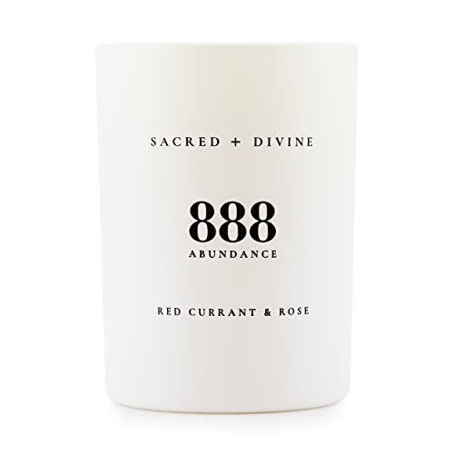 Sacred + Divine 888 "Abundance Scented Intention Candle, Red Currant and Rose, Angel Number Manifestation Candle, Soy Coconut Aromatherapy Candle with 80 Hour Burn Time