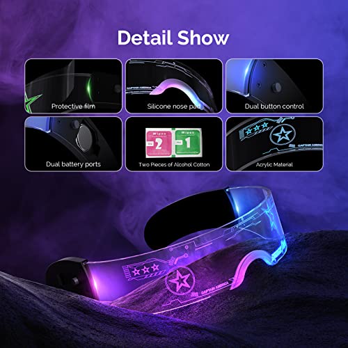 LEORFI Light Up Glasses LED Visor - Luminous Rave Glasses Cyberpunk Futuristic LED Glasses for Adults Cosplay Halloween Party Bar （7 Colors 4 Modes）