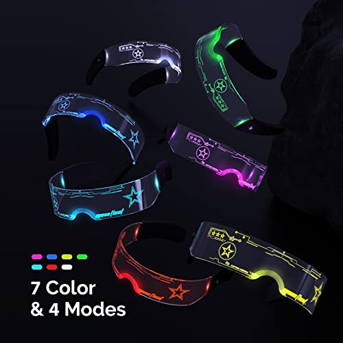 LEORFI Light Up Glasses LED Visor - Luminous Rave Glasses Cyberpunk Futuristic LED Glasses for Adults Cosplay Halloween Party Bar （7 Colors 4 Modes）