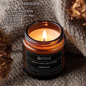 Set of 3 4oz Scented Candles for Men Gift Set | by The Fire | Woodwick Crackling Masculine Scent Candles | Manly Tobacco, Fire & Mahogany Teakwood Soy Candles | Unique Gift