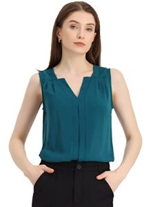 allegra k sleeveless work top for women's elegant pleated chiffon v neck blouse shirt large peacock blue