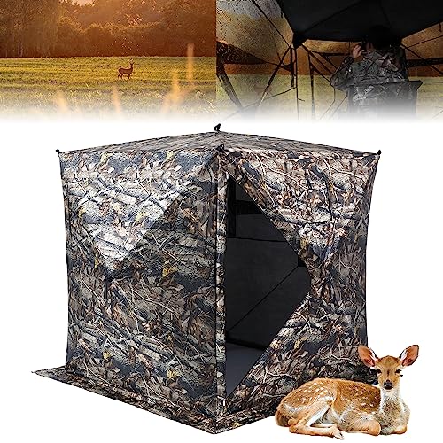 KEMIMOTO Hunting Blind 2-3 Person, See Through Ground Blind 270 Degree Pop Up, Portable Camo Tent for Deer & Turkey Hunting