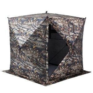 KEMIMOTO Hunting Blind 2-3 Person, See Through Ground Blind 270 Degree Pop Up, Portable Camo Tent for Deer & Turkey Hunting