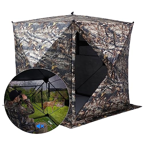 KEMIMOTO Hunting Blind 2-3 Person, See Through Ground Blind 270 Degree Pop Up, Portable Camo Tent for Deer & Turkey Hunting