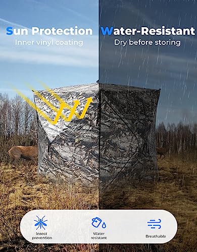 KEMIMOTO Hunting Blind 2-3 Person, See Through Ground Blind 270 Degree Pop Up, Portable Camo Tent for Deer & Turkey Hunting