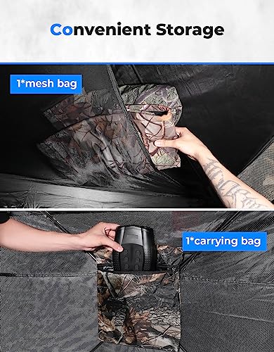 KEMIMOTO Hunting Blind 2-3 Person, See Through Ground Blind 270 Degree Pop Up, Portable Camo Tent for Deer & Turkey Hunting