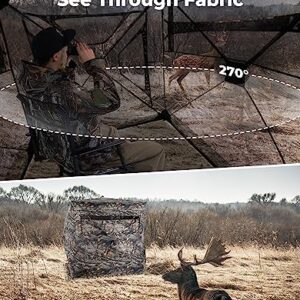 KEMIMOTO Hunting Blind 2-3 Person, See Through Ground Blind 270 Degree Pop Up, Portable Camo Tent for Deer & Turkey Hunting