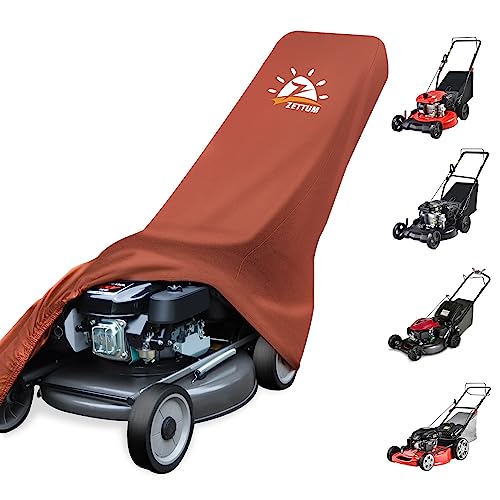 Zettum Push Lawn Mower Cover - Walk Behind Lawn Mower Cover Waterproof Heavy Duty, 600D Outdoor Push Mower Cover Universal with Storage Bag for Greenworks, EGO, Craftsman, Husqvarna, Honda and More